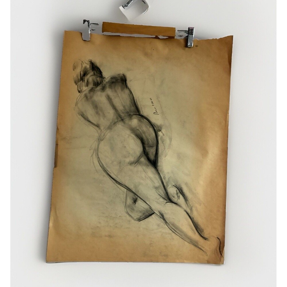 Double Sided Original 1967 Charcoal Nude Figure Studies Signed Clover 18x24